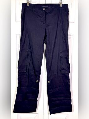 Theory Potter TS Linen Blend Convertible Cargo Pants Black Size 8 EUC